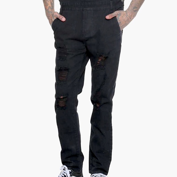 Hot Topic XXX RUDE Black Destructed Overalls - Unisex Size 28 Waist - Picture 5 of 11